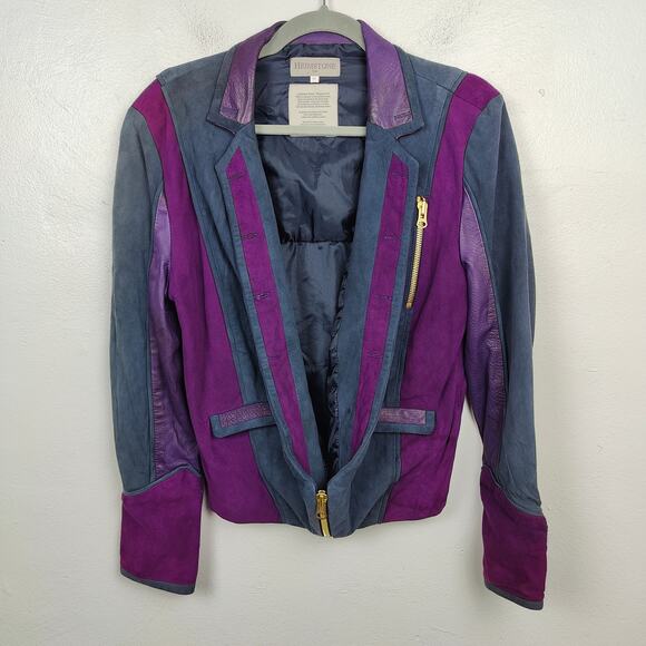 Heimstone Leather Jacket Womens 40 US Medium Approx Purple Gray Tuxedo WInter - Picture 1 of 7